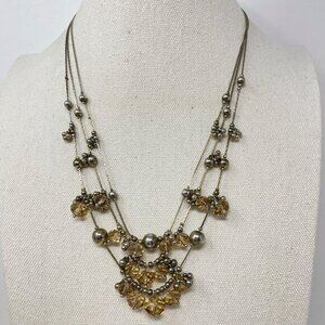 Coldwater Creek Faceted Bead Necklace Cluster Silver-Tone‎ Multi-Strand Neutral